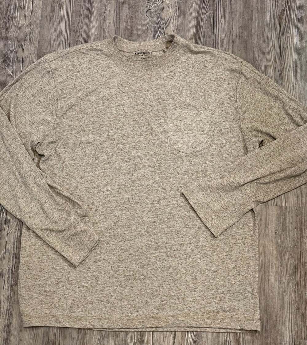 Kenneth Cole Long Sleeve Pocket T-Shirt Xlarge Taupe Heather